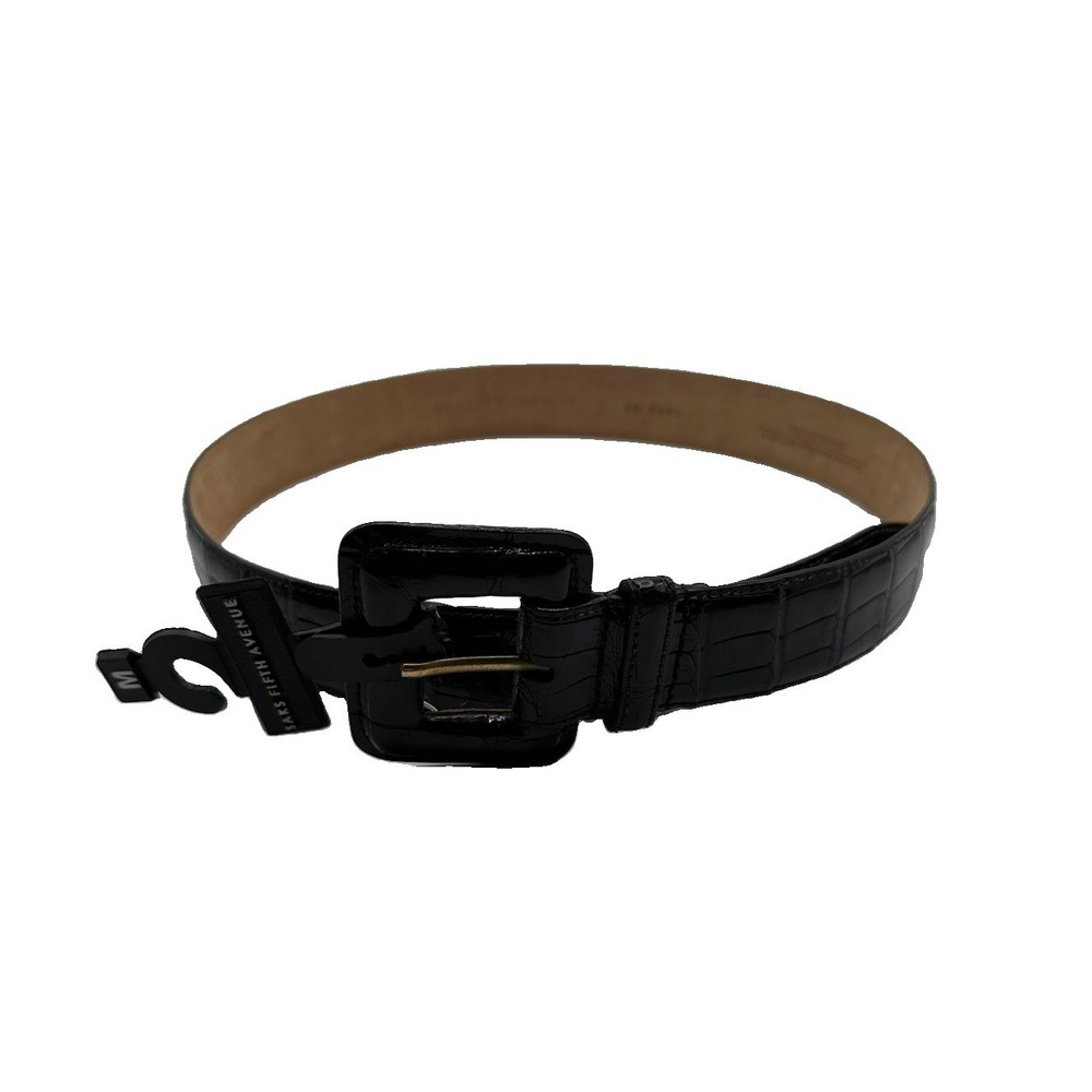 Saks Fifth Avenue Black Genuine American Alligator Belt Medium Made in USA NWT